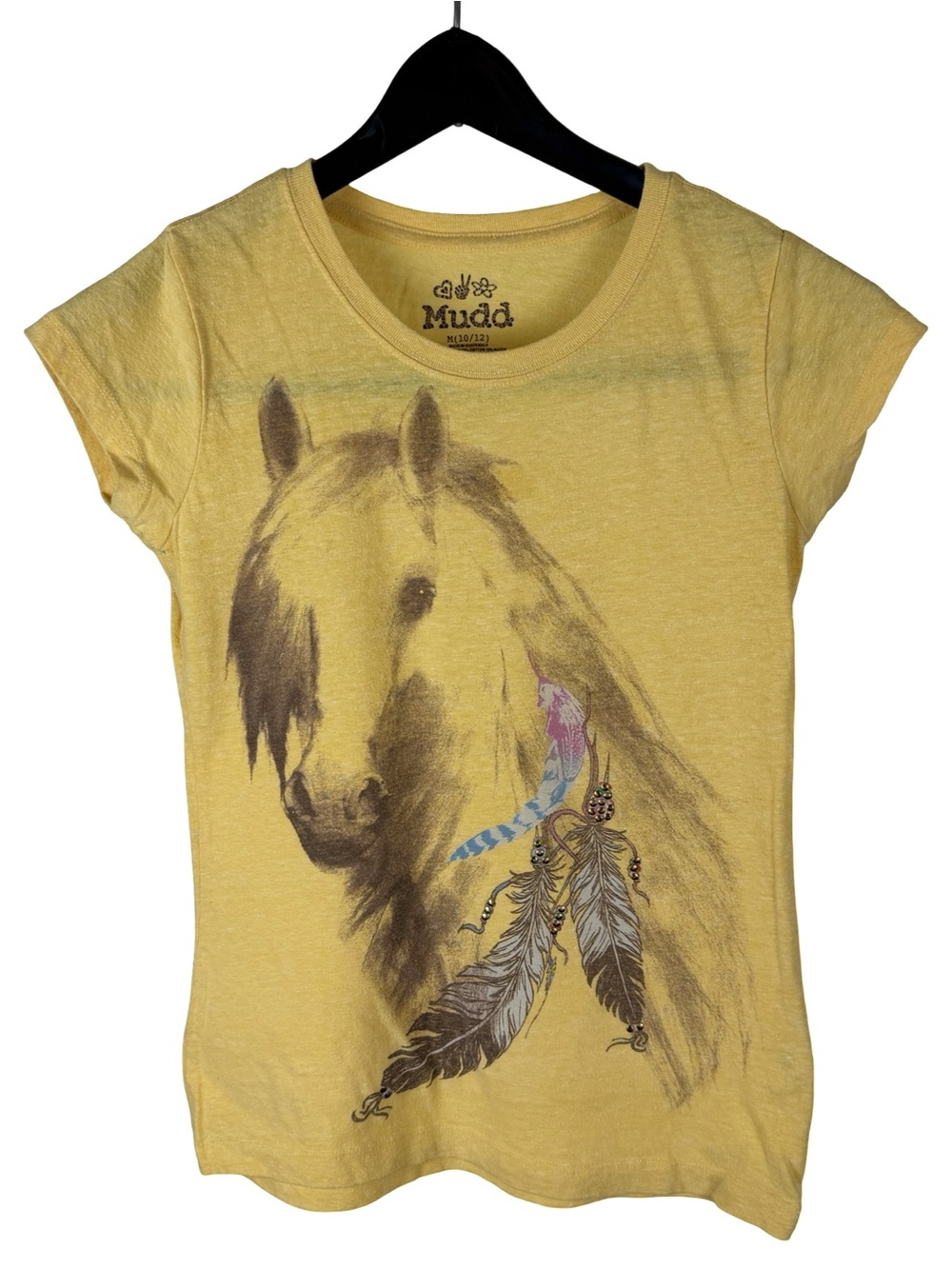 Women’s Y2K MUDD Cute Baby Style Horse Animal Nature Yellow Shirt Size M